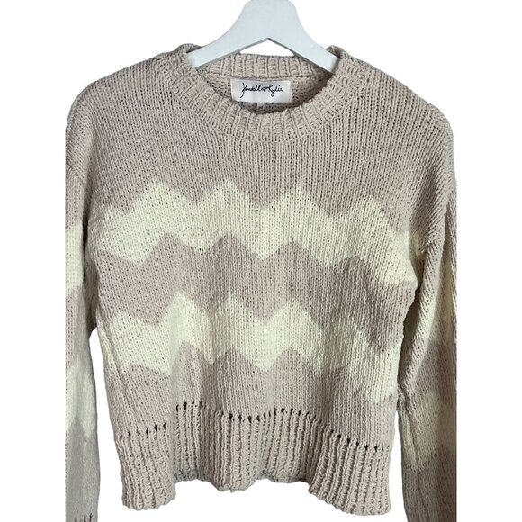 Kendall and Kylie Sweater Womens Medium Knit Top Tan Brown Chevron Winter Fall - Picture 2 of 16